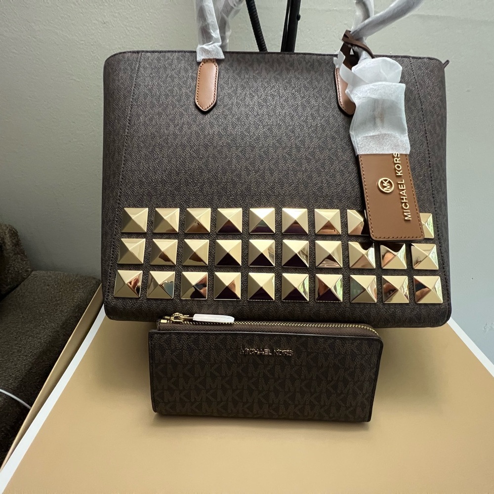 michael kors sinclair studded tote and wallet